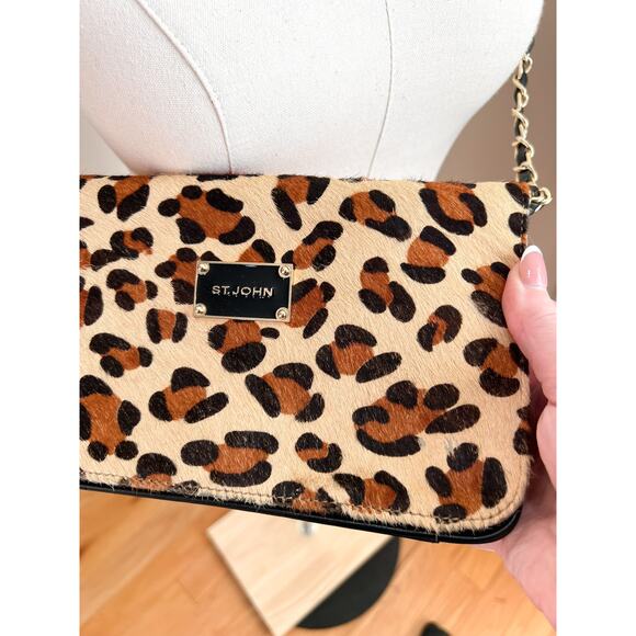 St. John Authentic Fur Crossbody Bag Black Leather Leopard Print - Picture 4 of 9
